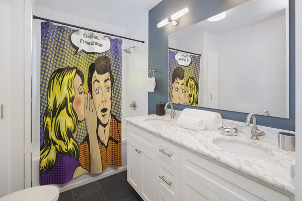 "It's Your Eyebrows" Funny Comic Pop Art Shower Curtain | lovevisionkarma.com