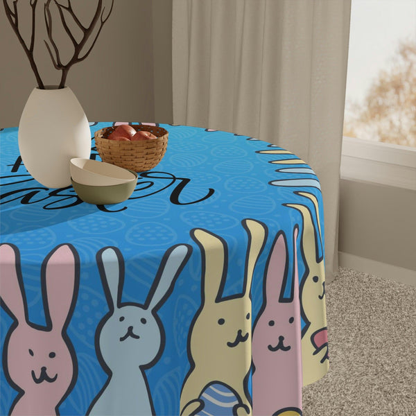 Cute Bunnies Easter Blue Square Tablecloth | lovevisionkarma.com