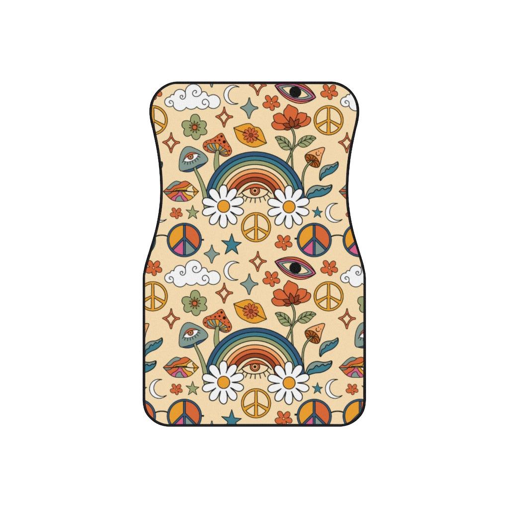 Boho Trippy Mushroom, Eye and Rainbow MCM Car Mats (Set of 4) | lovevisionkarma.com