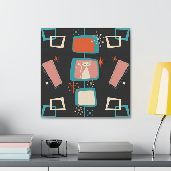 Mid Century Atomic White Cat & Starburst Multicolor Canvas Gallery Wrap | lovevisionkarma.com