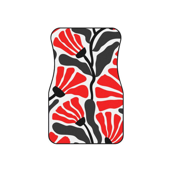 Groovy Abstract Flowers Retro MCM Red, White & Black Car Mats (Set of 4) | lovevisionkarma.com