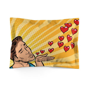 "Man Blowing Hearts" Comic Pop Art Pillow Sham | lovevisionkarma.com