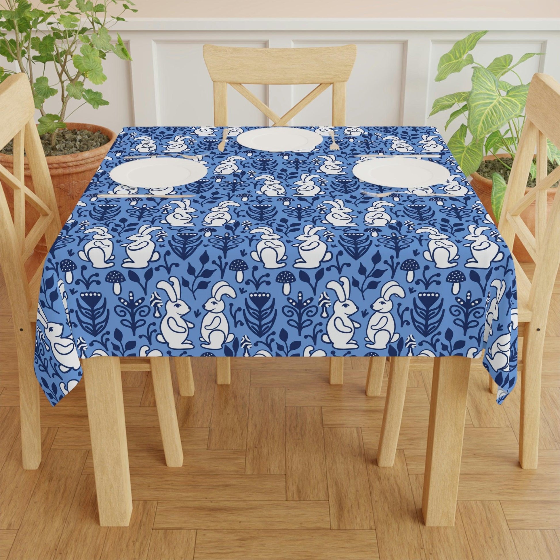 Easter Nordic Inspired Retro Blue and White Tablecloth | lovevisionkarma.com