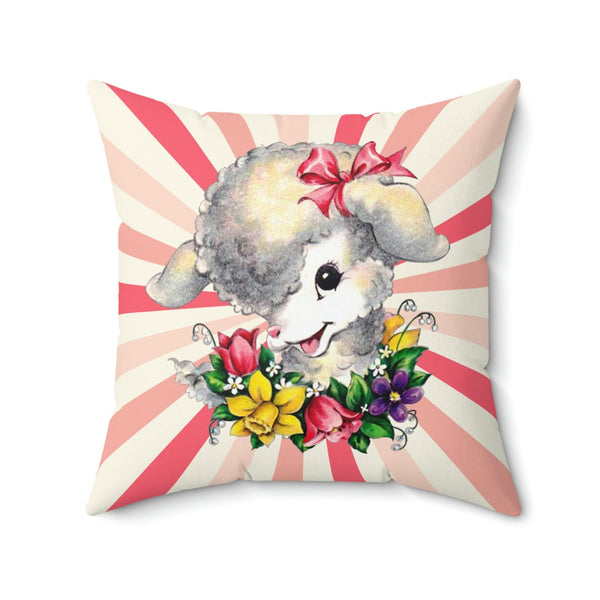 Vintage Kitsch Lamb, Retro Easter Multicolor MCM Pillow | lovevisionkarma.com