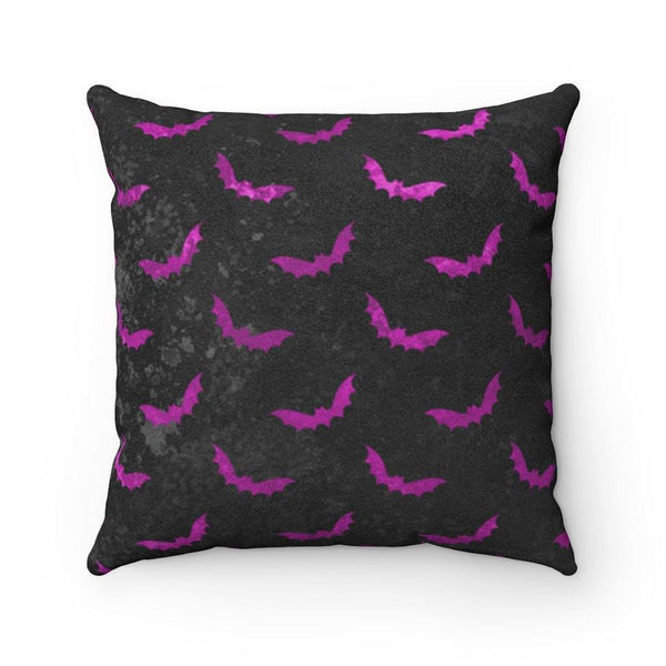 Creepy Bats Halloween Pillow Purple on Black Glam Goth Decor | lovevisionkarma.com