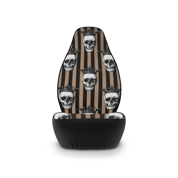 Crowned White Skulls Glam Goth Brown & White Car Seat Covers | lovevisionkarma.com