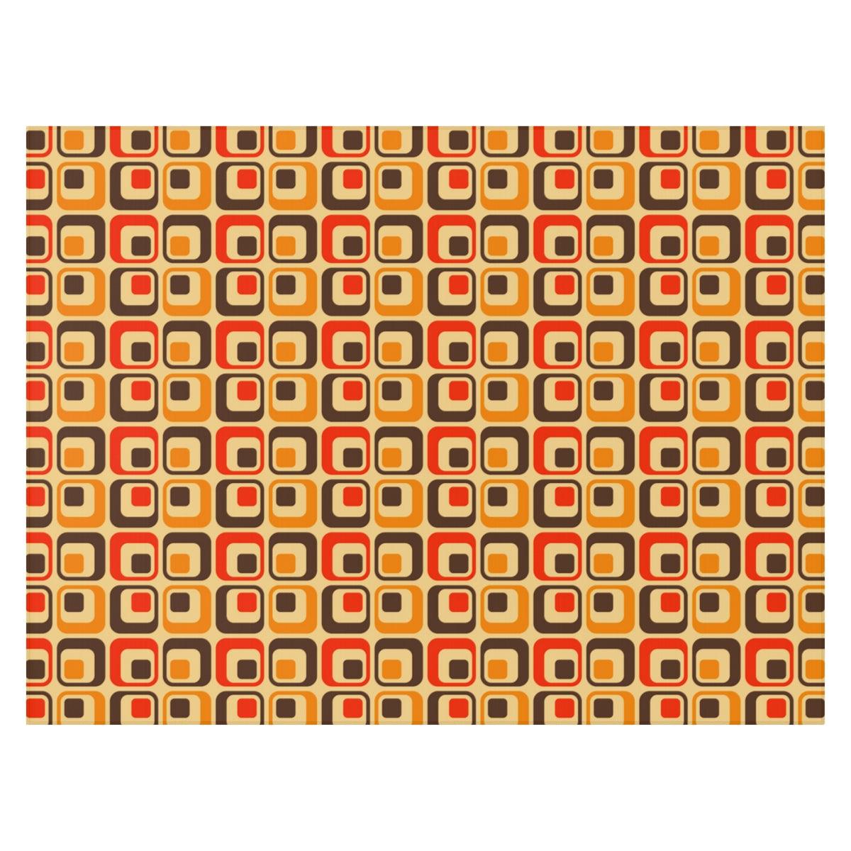 Retro 60s, 70s Mod Squares Brown, Orange & Mustard Anti-Slip Accent Rug | lovevisionkarma.com