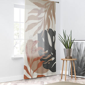 Boho Distressed Leaves MCM Neutrals Sheer Window Curtain | lovevisionkarma.com