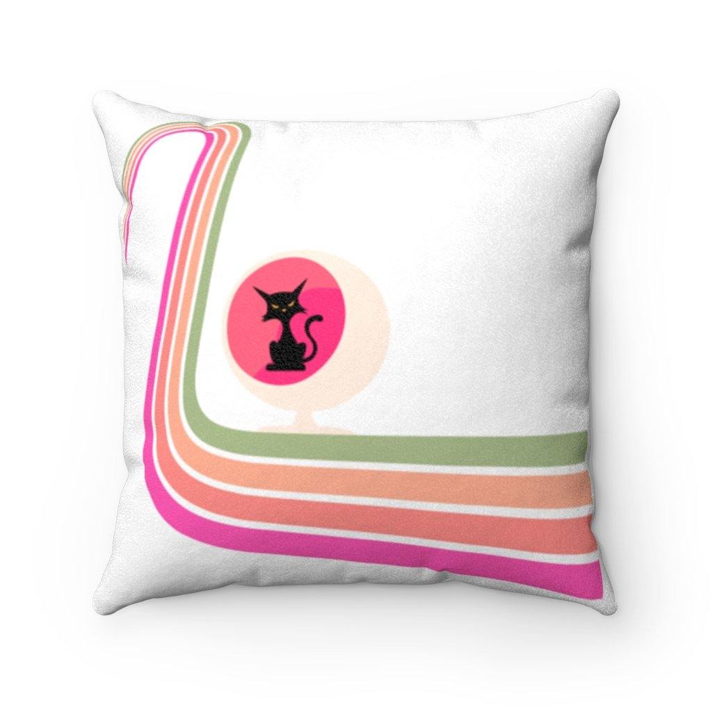 Retro Atomic Cat in Ball Chair Pink Mid Century Modern Pillow | lovevisionkarma.com
