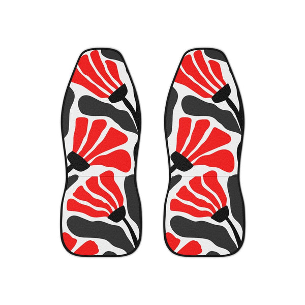 Retro Groovy Abstract Flowers Red, Black and White MCM Car Seat Covers | lovevisionkarma.com