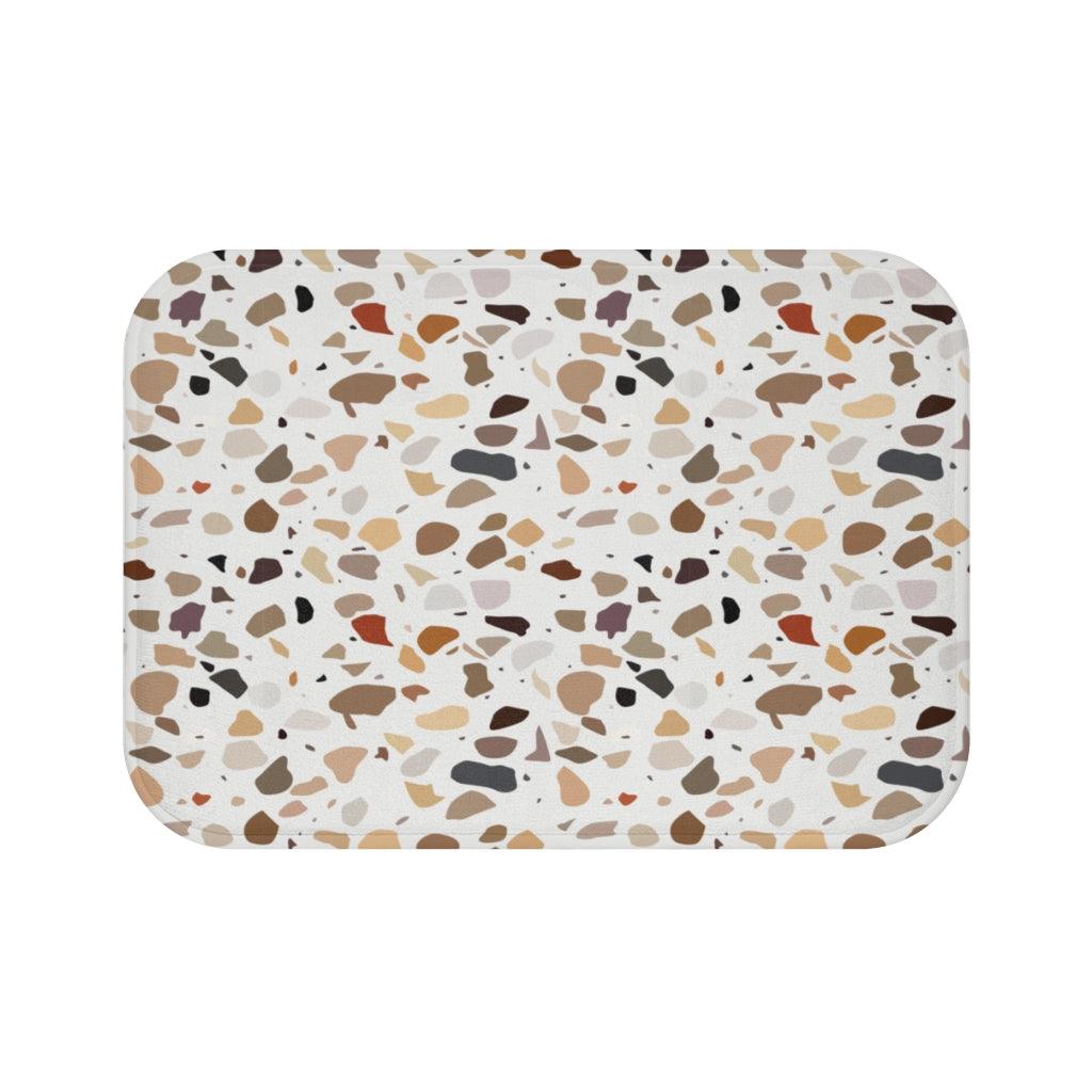 Terrazzo Print Brown Modern Minimalist Bath Mat | lovevisionkarma.com