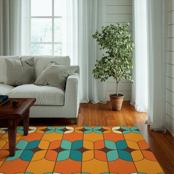 Retro Geo Teal & Orange Mid Century Mod Non-Slip Rug | lovevisionkarma.com
