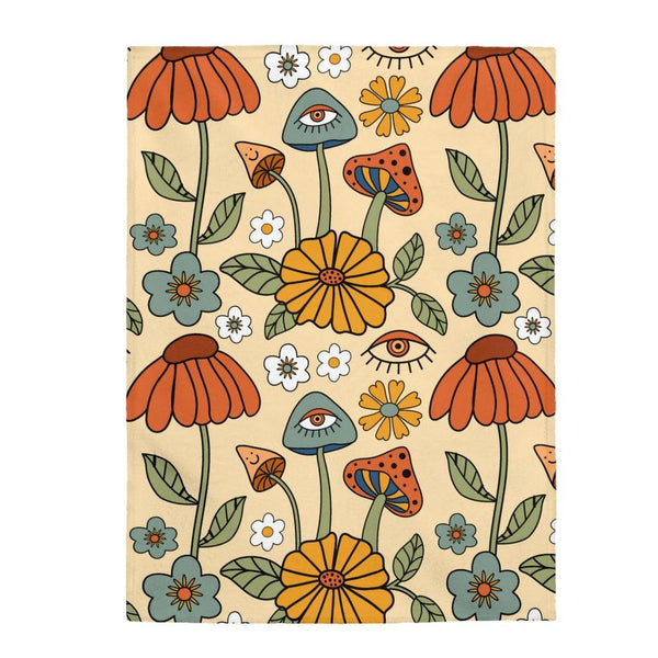 Trippy Mushroom Boho Hippie Flower Velveteen Lightweight Blanket | lovevisionkarma.com