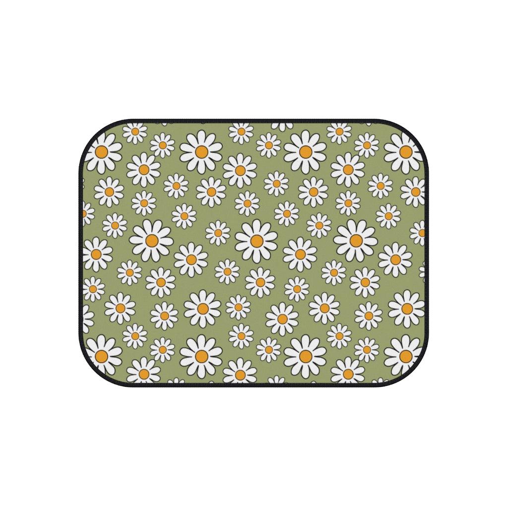 Retro Boho Daisy Sage Green MCM Car Mats (Set of 4) | lovevisionkarma.com