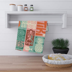 Retro 60's Tiki Pink & Green Kitchen Tea Towel | lovevisionkarma.com