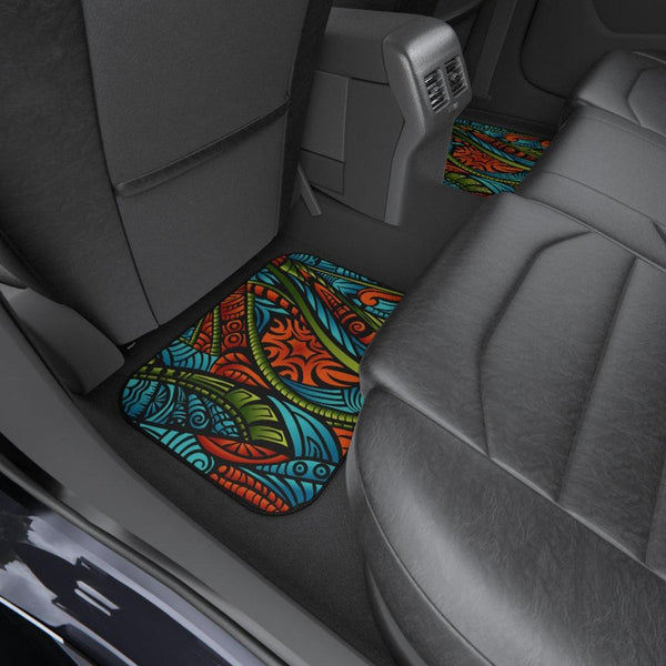 Boho Abstract Retro Orange, Green & Blue Car Mats (Set of 4) | lovevisionkarma.com