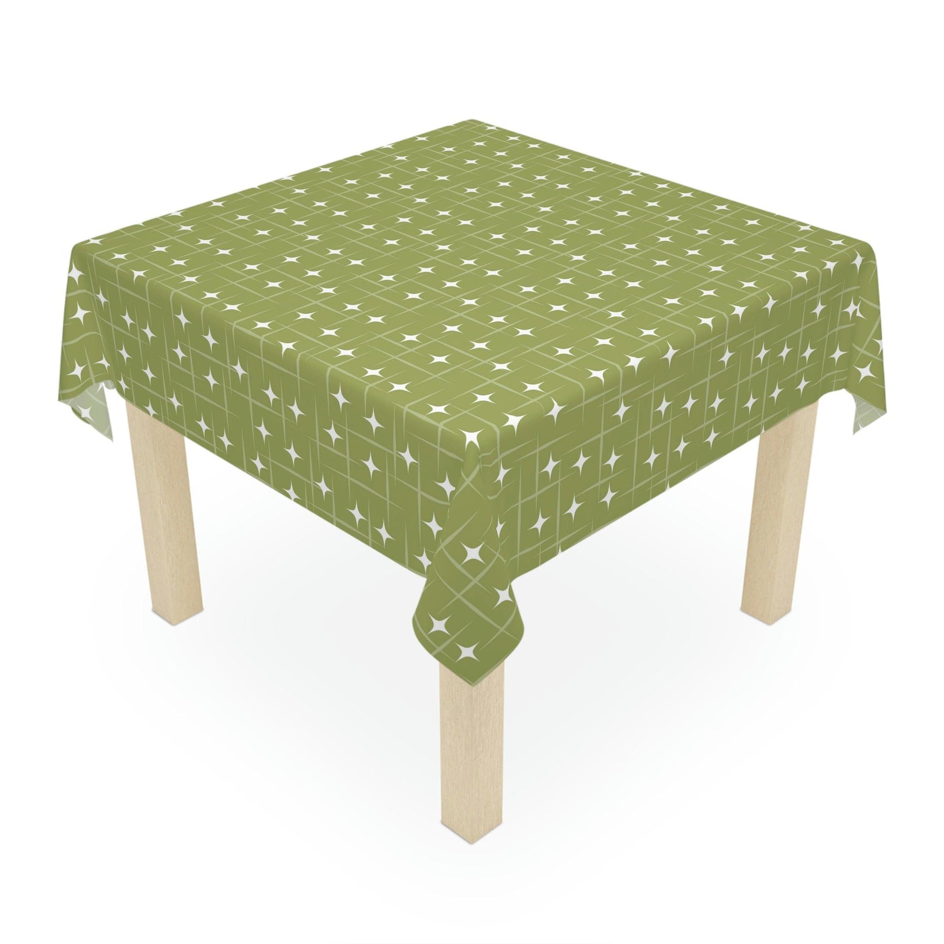 Retro Atomic Mini Starburst Mid Century Green Tablecloth | lovevisionkarma.com