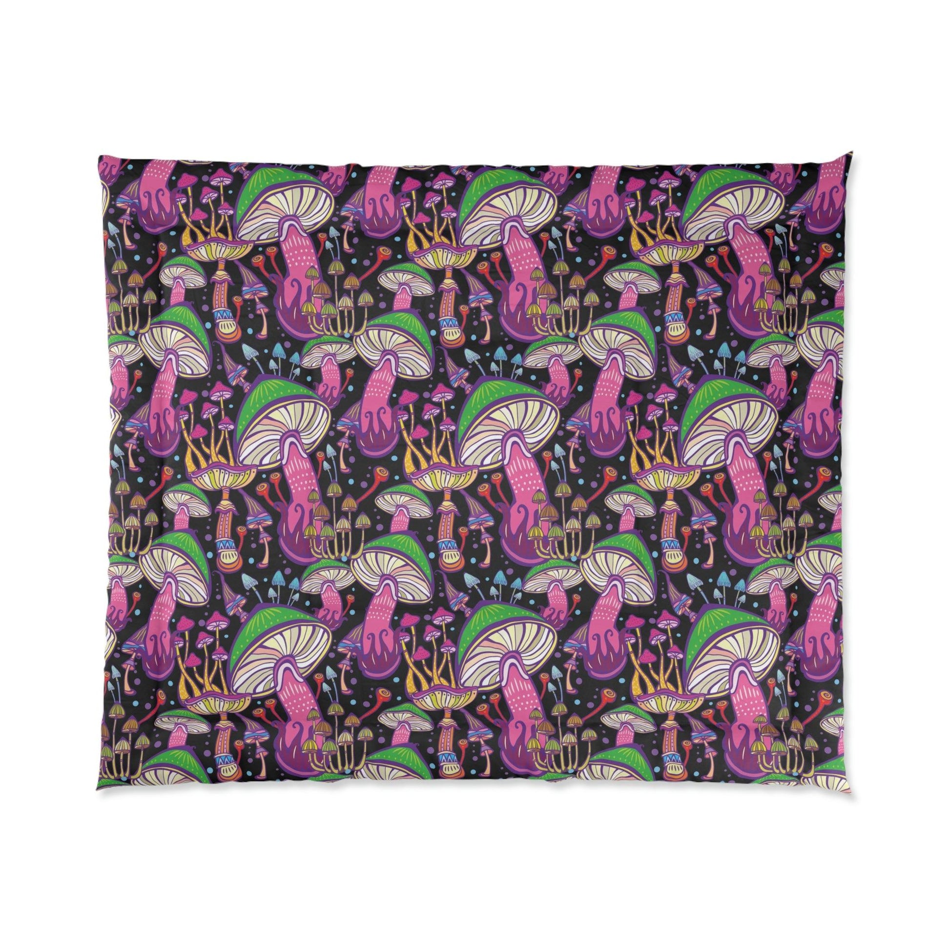 Trippy Mushroom Space Hippie Multicolor Comforter | lovevisionkarma.com