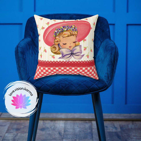 Vintage Lady, Retro Easter Multicolor MCM Throw Pillow