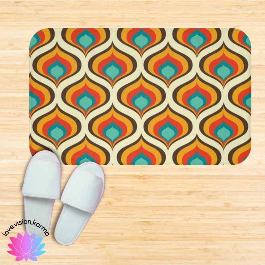 Retro 60s 70s Mid Century Geo Onion Blue & Orange Bath Mat | lovevisionkarma.com