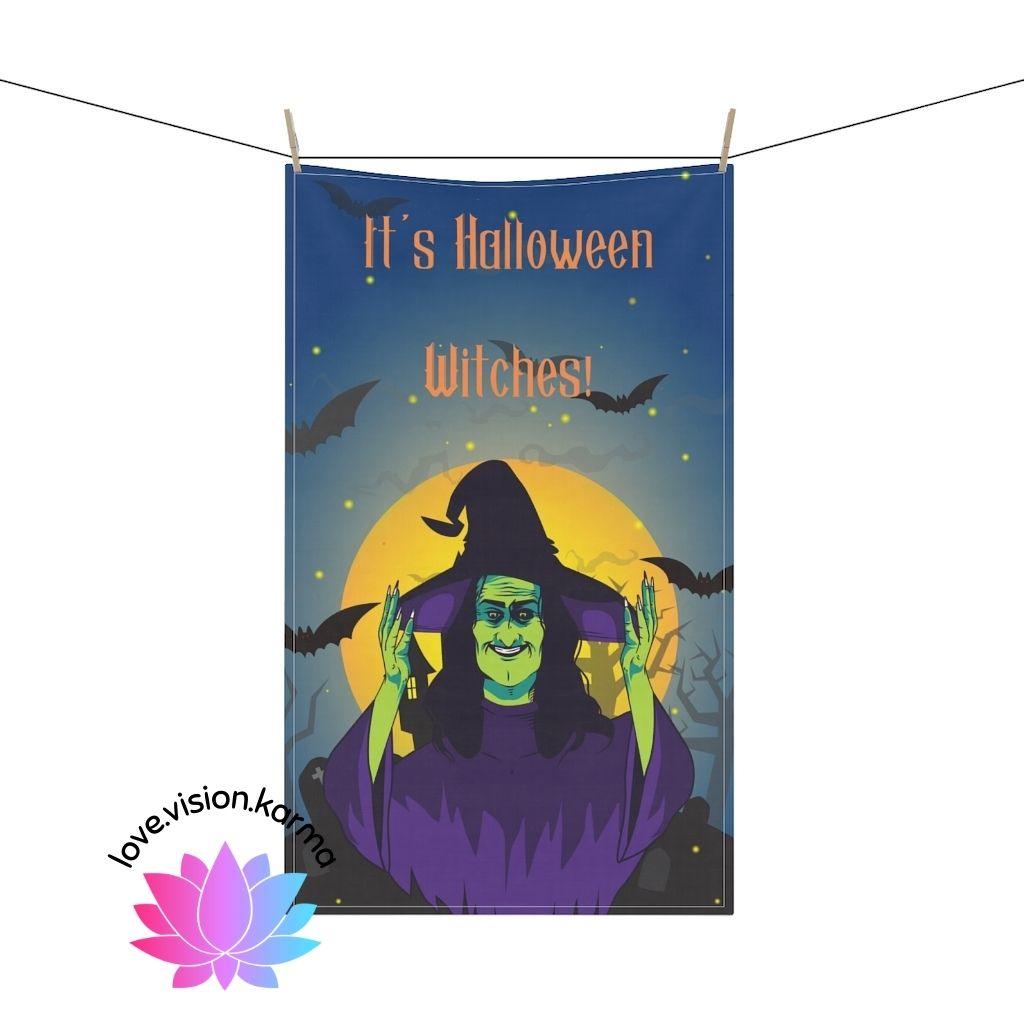 Retro Witch Funny Halloween MCM Kitchen Tea Towel | lovevisionkarma.com