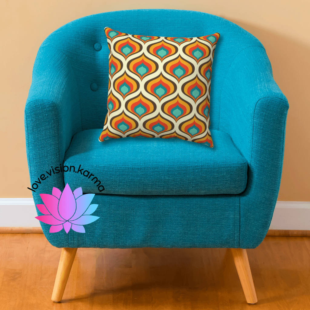Retro 60s 70s Mid Century Geo Onion Blue & Orange Pillow | lovevisionkarma.com