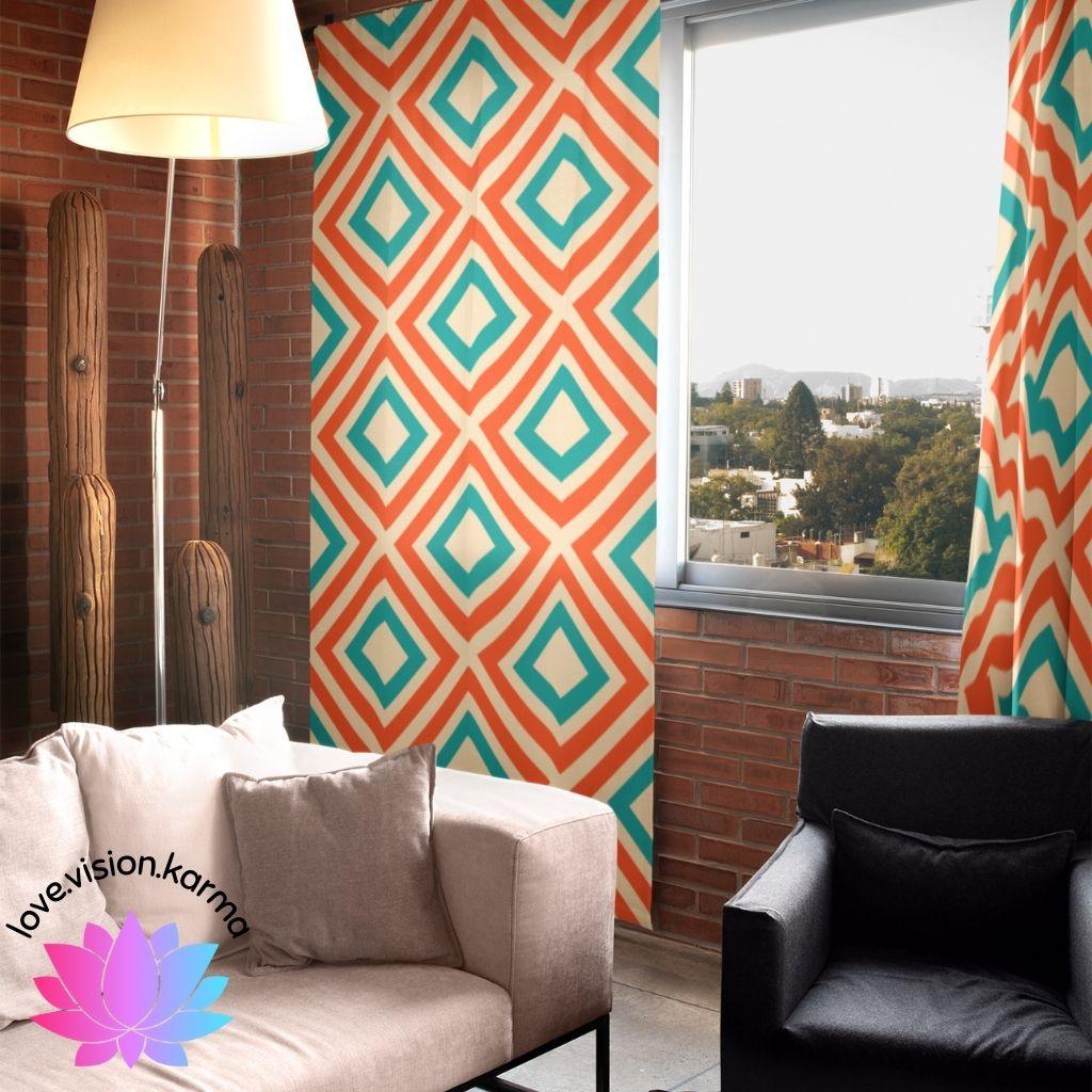 Retro Geometric Diamond Multicolor MCM Sheer & Blackout Curtains | lovevisionkarma.com