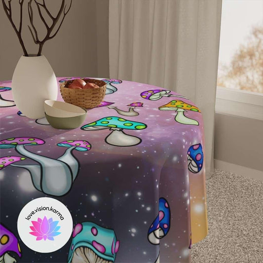 Groovy Cosmic Mushroomcore Colorful Hippie Tablecloth | lovevisionkarma.com