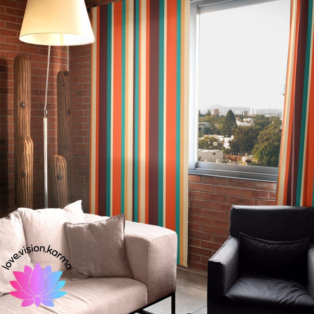 Retro 70's Stripes MCM Brown & Orange Curtain Panels | lovevisionkarma.com