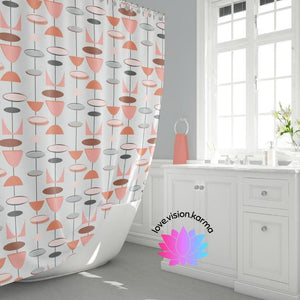 Atomic Retro MCM Abstract Pink & Grey Shower Curtain | lovevisionkarma.com