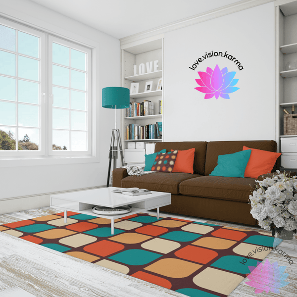 Retro Geo Abstract Multicolor MCM Anti-slip Rug | lovevisionkarma.com