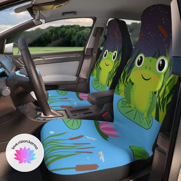 Cute Frog on a Lily Pad Kawaii Car Seat Covers | lovevisionkarma.com
