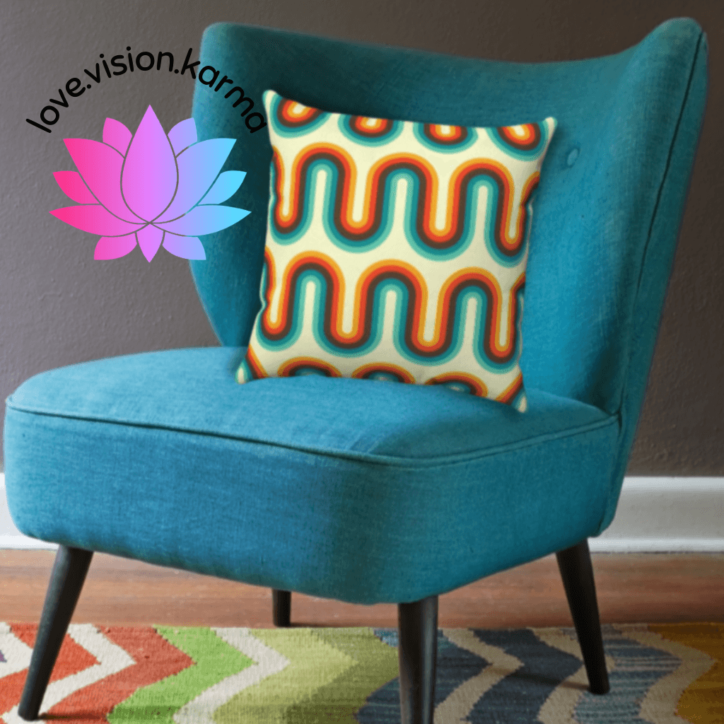 Retro 60s 70s Waves Mid Century Mod Orange & Blue Pillow | lovevisionkarma.com