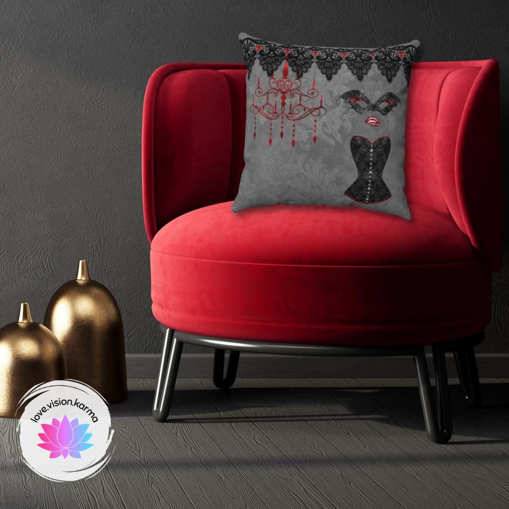 Vampire Boudoir Valentine's/Halloween Pillow Grey & Black Glam Goth Decor | lovevisionkarma.com