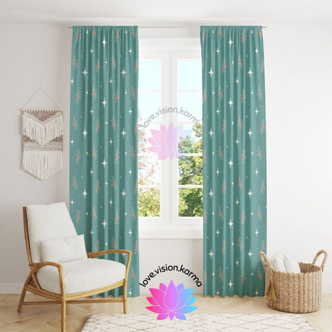 Mid Century Mod Atomic Burst Retro Pink & Teal Curtains | lovevisionkarma.com
