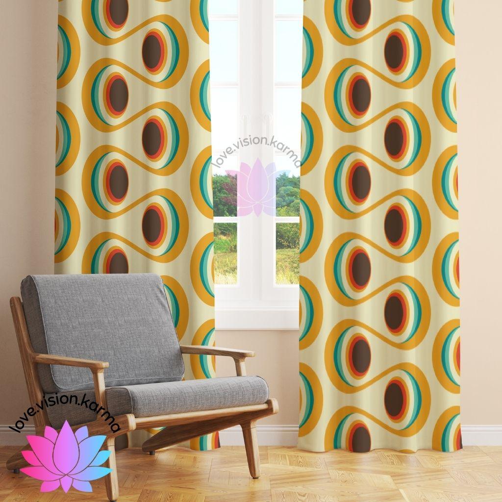 Retro 70's Orbs & Wavy Lines Multicolor Curtain Panel | lovevisionkarma.com