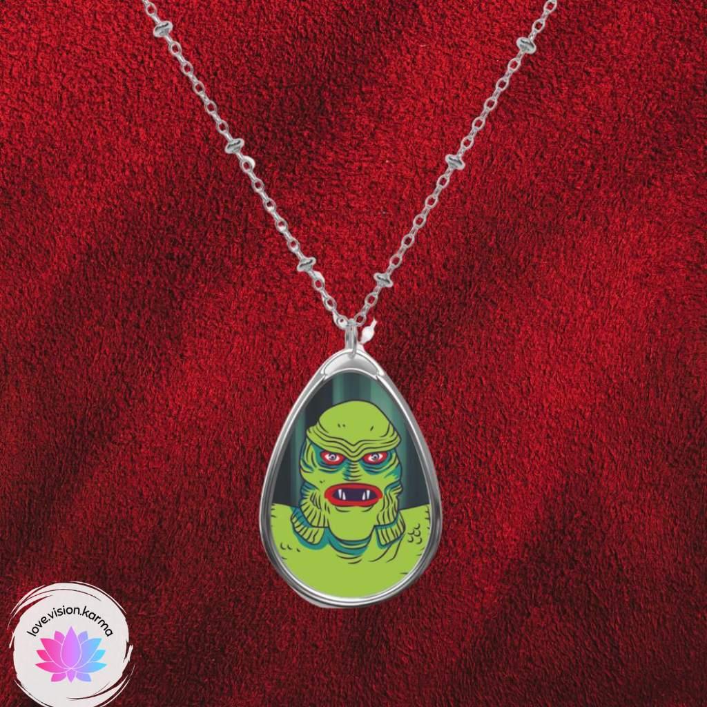 Valentine's Day Creature from the Black Lagoon, Oval Pendant Necklace | lovevisionkarma.com