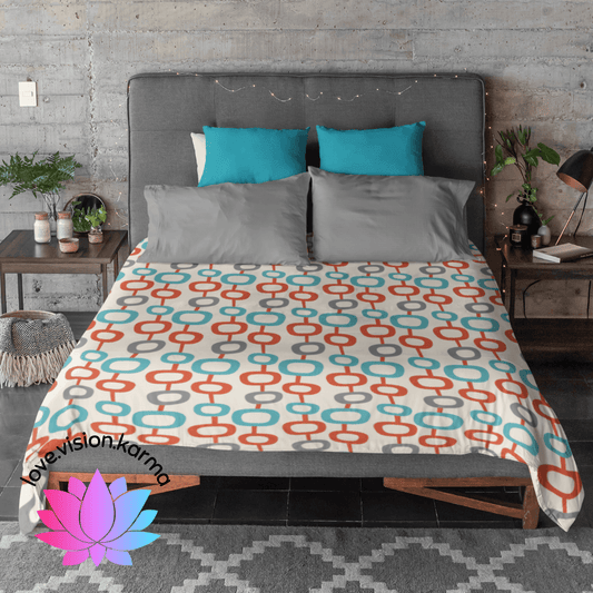 Retro Mod Abstract Blue, Orange & Grey MCM Duvet Cover | lovevisionkarma.com