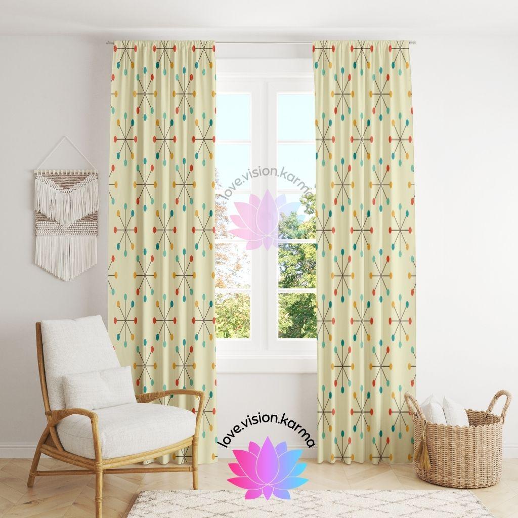 Mid Century Retro Atomic Starburst Multicolor Curtain Panel | lovevisionkarma.com