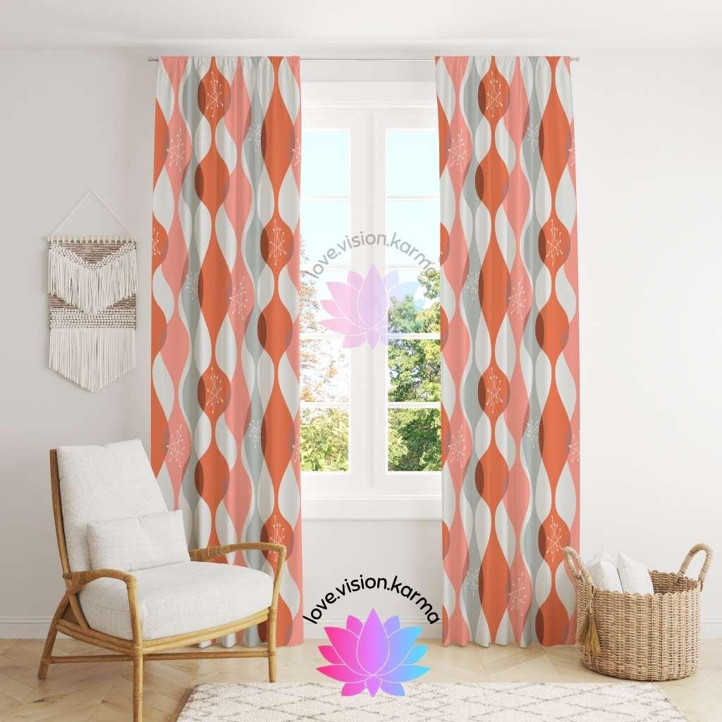 Atomic Starburst and Mid Century Mod Waves Pink Curtain Panel | lovevisionkarma.com