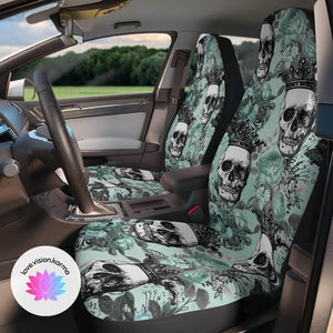 Skull with Crown Glam Goth Pastel Green Car Seat Covers | lovevisionkarma.com