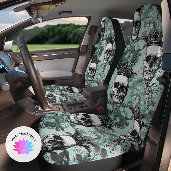 Skull with Crown Glam Goth Pastel Green Car Seat Covers | lovevisionkarma.com