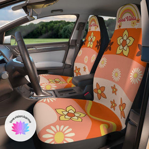Groovy Vibes Hippie & Boho Chic Orange MCM Car Seat Covers | lovevisionkarma.com