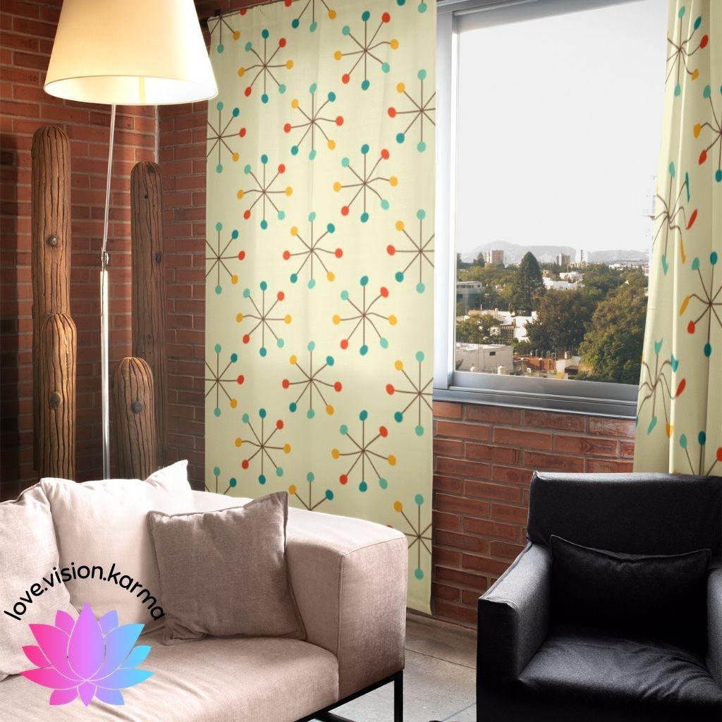 Mid Century Retro Atomic Starburst Multicolor Curtain Panel | lovevisionkarma.com