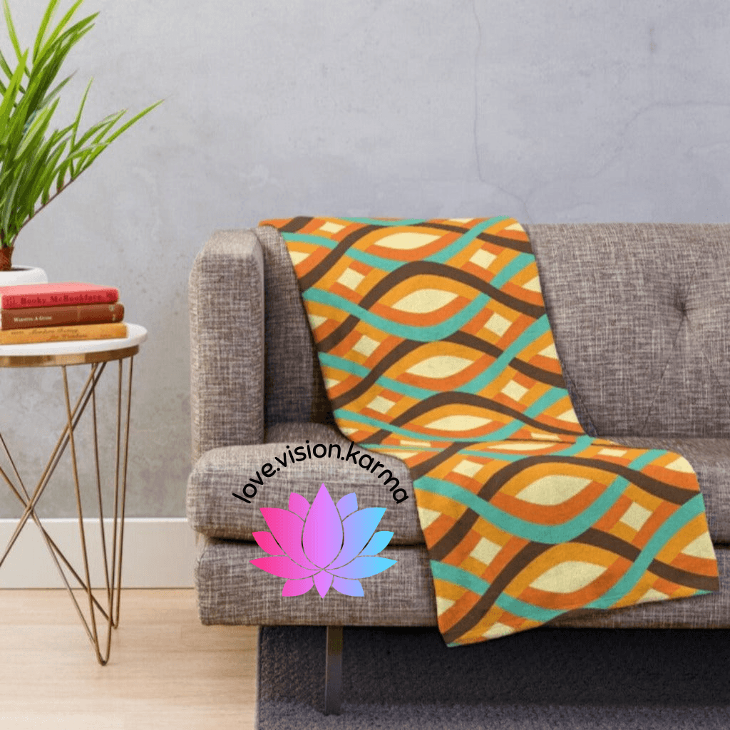 Retro Mid Century Wavy Lines Orange and Brown Lightweight Velveteen Blanket | lovevisionkarma.com