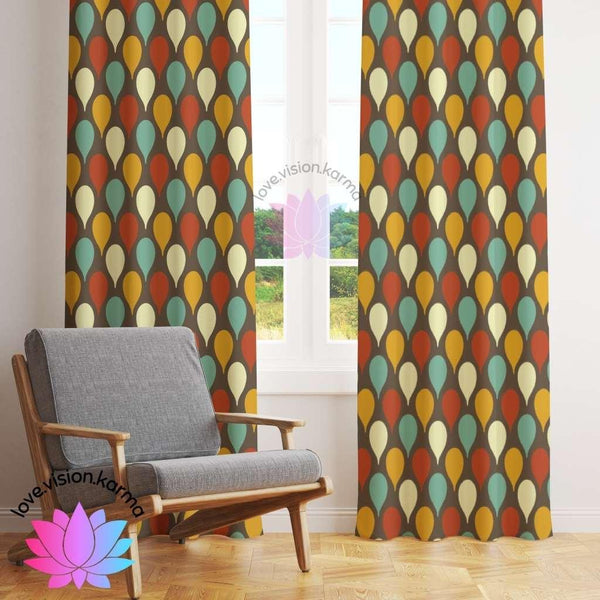 Retro Mid Century Geometric Brown, Mustard, Orange & Teal Curtains | lovevisionkarma.com