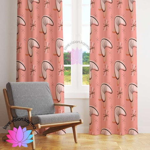 Retro 50s Bursts and MCM Boomerangs Pink Curtain Panel | lovevisionkarma.com