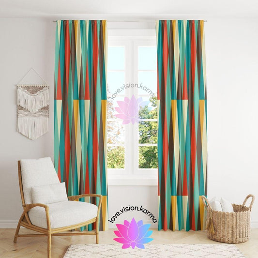 Retro Mid Century Mod Diamonds Multicolor Curtains | lovevisionkarma.com