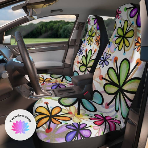 Cute & Colorful Groovy Flower Doodle Car Seat Covers | lovevisionkarma.com