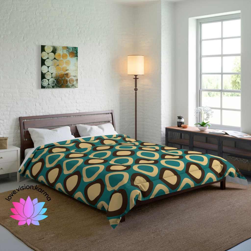 Retro Mod Squares MCM Blue Comforter | lovevisionkarma.com